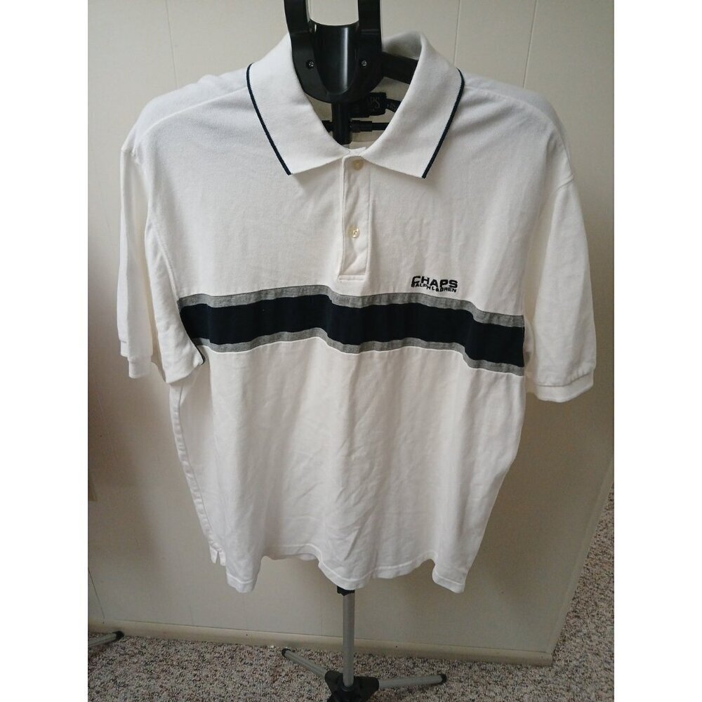 Men’s Big & Tall Ralph Lauren Chaps White w/Stripe Short Sleeve Polo Shirt‎ XXL